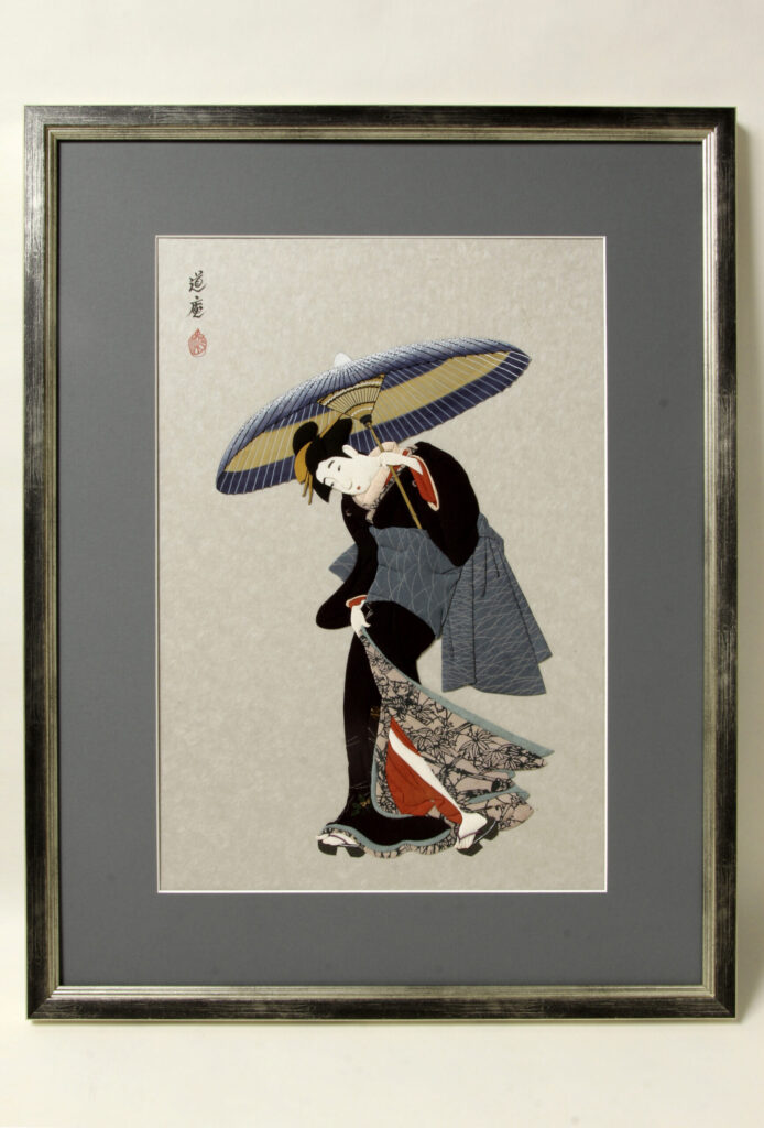 吹雪になやむ美人図 礒田湖龍斎